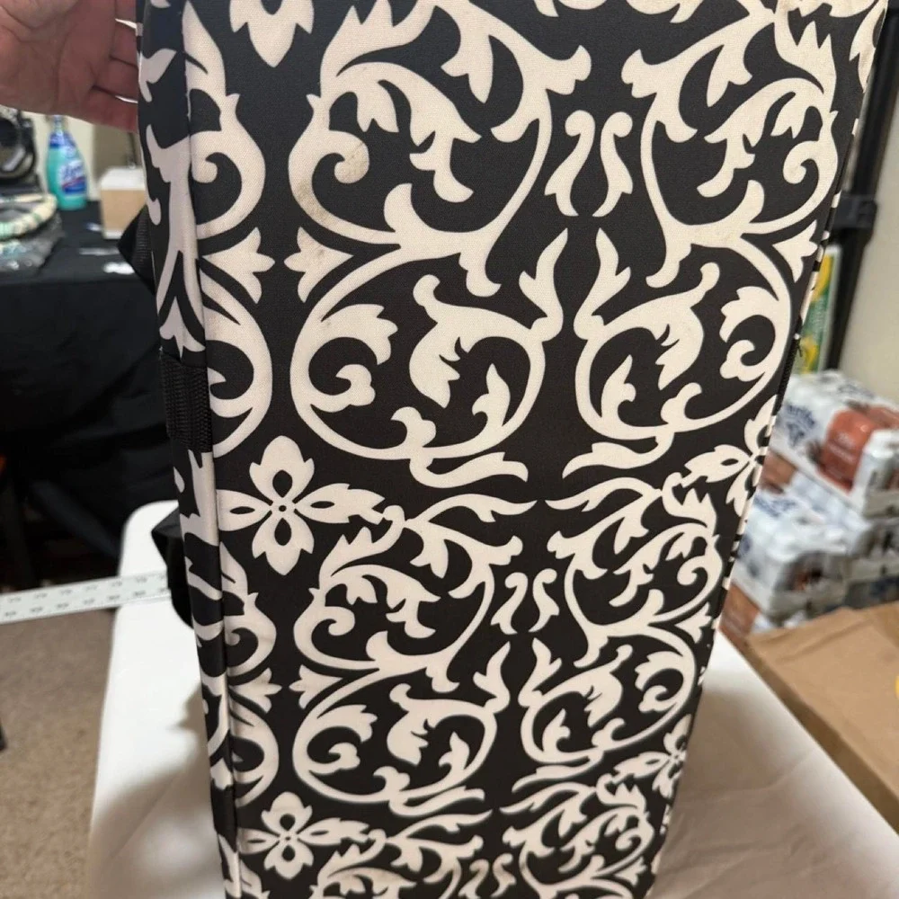 Black White Damask Cooler Bag Insulated XL Utility Tote Collapsible Picnic Bag